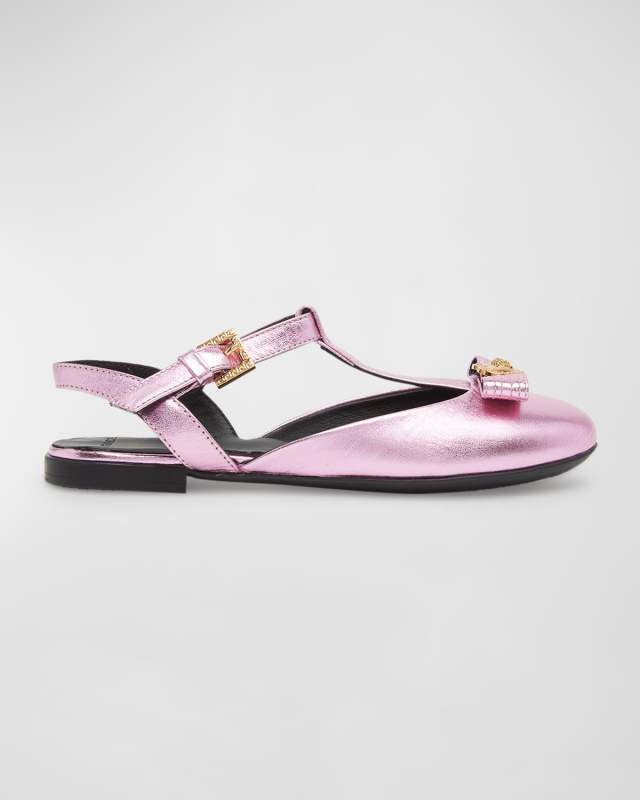 Girl's Laminated Leather Slingback Ballerina Flats,